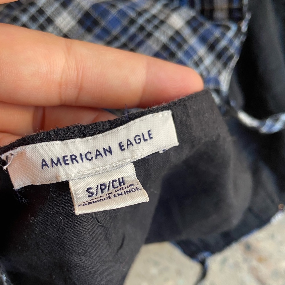 American Eagle Women Blue Plaid High Neck Crop Top.Size- S - Picture 8 of 8